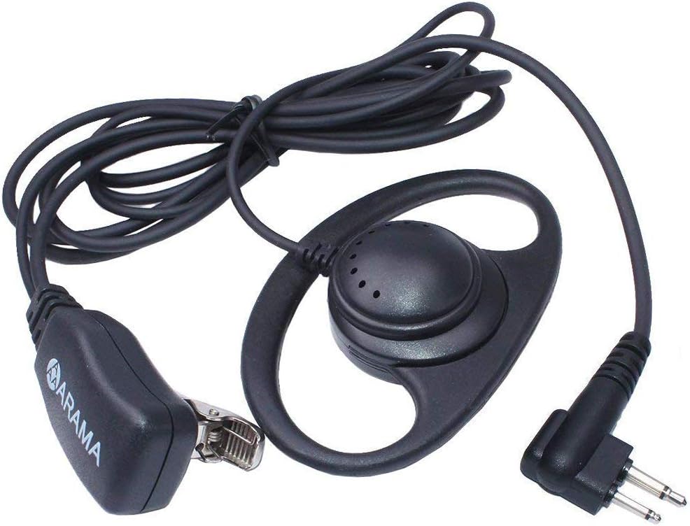 Arama B108M01 Pro D Shape Ear Hook Earpiece Headset with PTT & Mic for Motorola Dual Pin 2 Way Radio