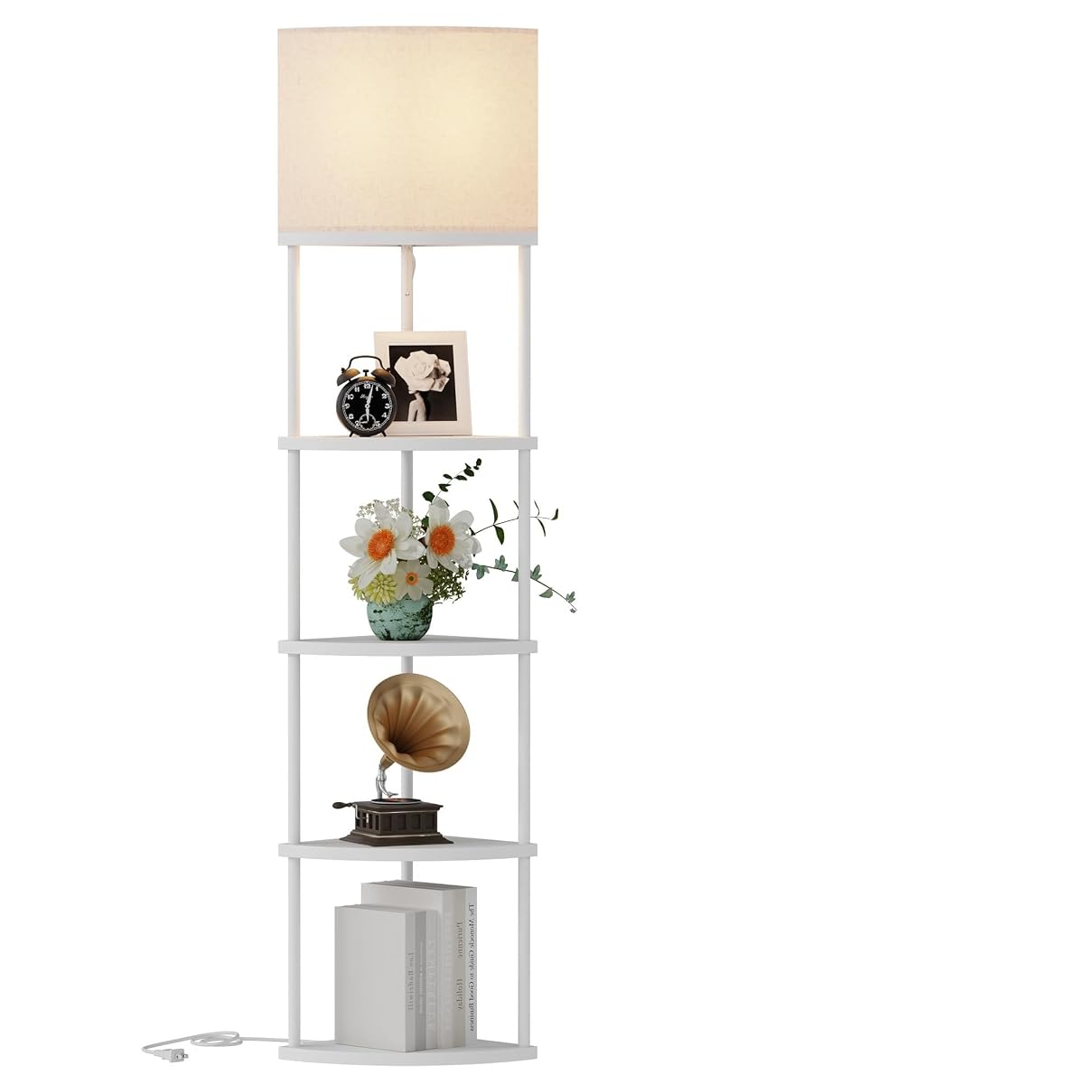 Qupui Floor Lamp with Shelves, Modern 5 Tier Corner Stand Lamp with 3 Color
