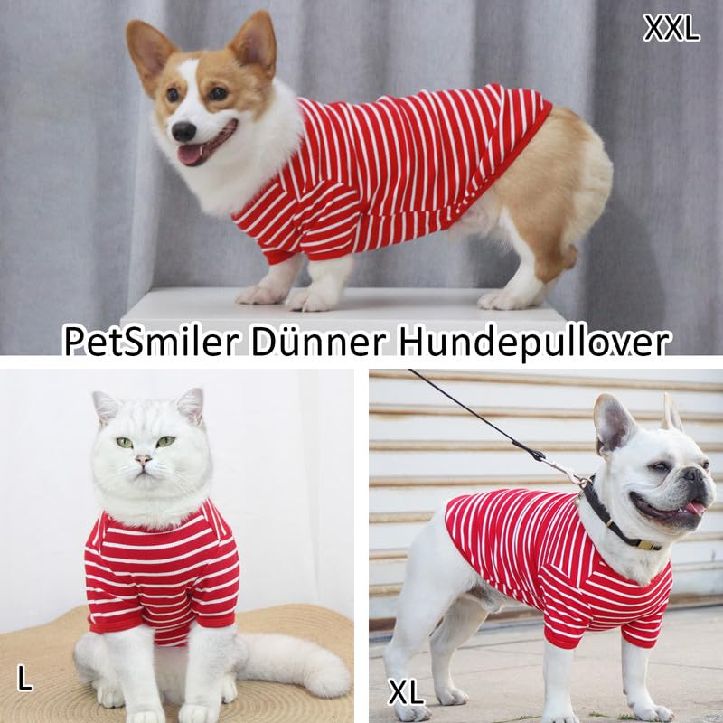 PetSmiler Hundepullover - Dünner Hundepullover Kleine Hunde Gestreifter Hundeshirts für Kleine Hund Katzen Shirt, Dehnbarer Pullover Hund Hundepulli Chihuahua Französische Bulldogge (Rot M)