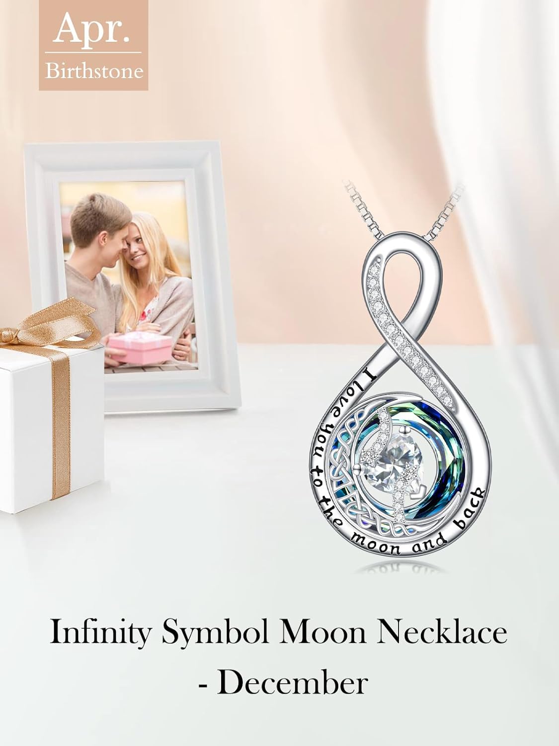 TOUPOP Birthstone Necklace for Women 925 Sterling Silver Moon and Star Pendant Necklaces I Love You to the Moon and Back Jewelry Anniversary Birthday Gifts for Her Wife Girlfriend Mom - Image 5