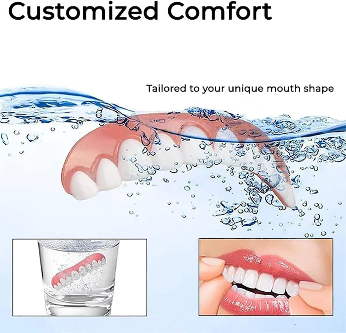 Fivfivgo Soft Denture Reline Kit,Fivfivgo Soft Dentures,Snap on Dentures Silicone Fake Teeth Top Bottom (3 set)