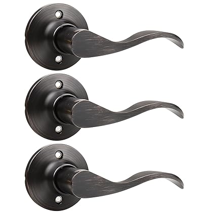 GOBEKOR 3 Pack Single Dummy Door Handles Oil Rubbed Bronze Right-Handed Door Levers Wave Closet Door Pulls Interior Non-Turning Door Lock