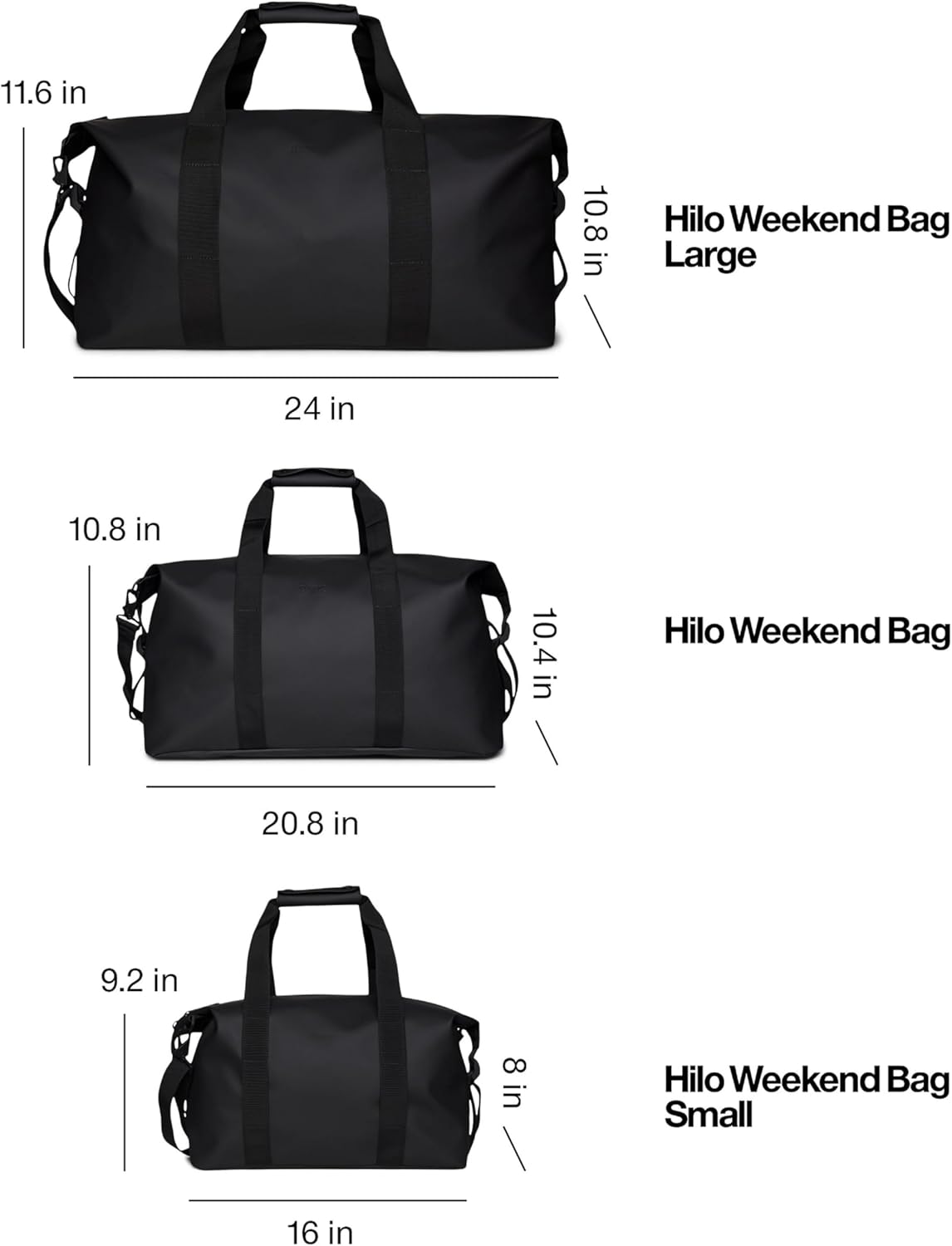 RAINS Hilo Weekend Bag Large - Black Waterproof Travel Duffel for Men and Women - Duffle with Coated Zip, Compression Straps, Adjustable Strap - Image 8