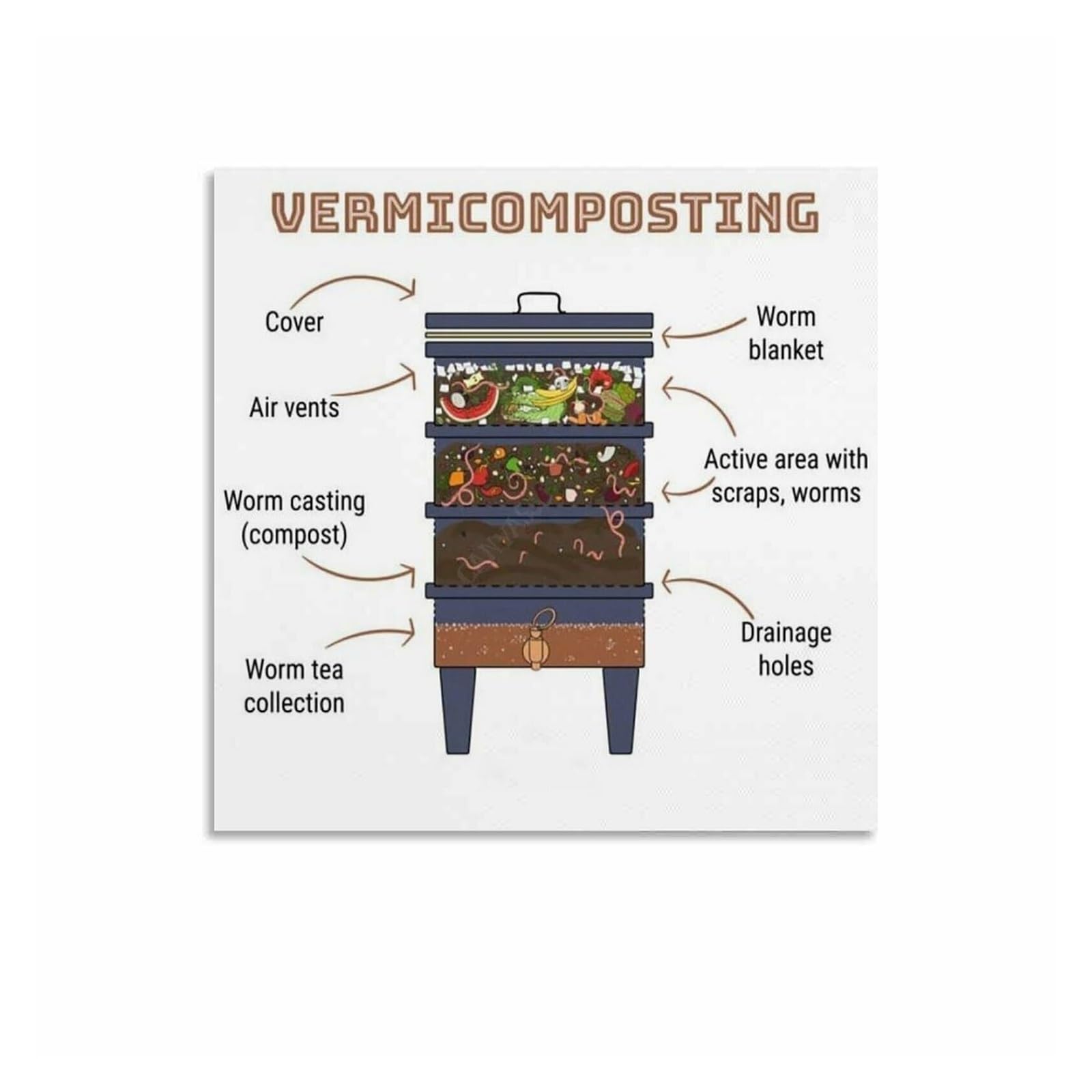 XGINERFEX Compost Bin & Composting Guide Poster, Step by Step Waste Recycling for Garden, Sustainable Living Art(Unframed,08x12inch(20x30cm))