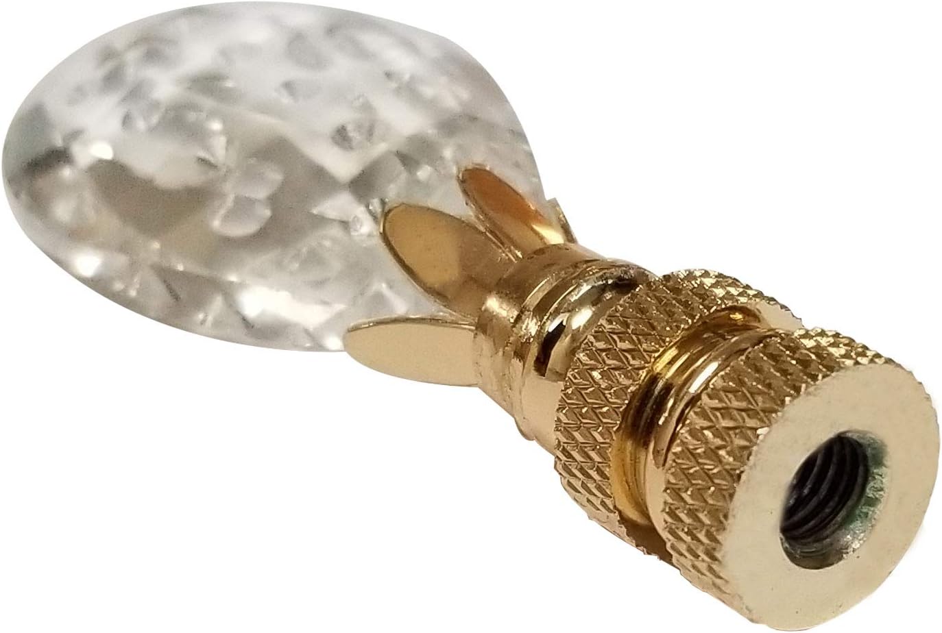 Royal Designs Balloon Shaped with Dot Design Lamp Finial, Clear Faceted Crystal, Polished Brass Base - Set of 2