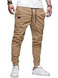Mens Casual Cargo Joggers - Cotton Drawstring Chino Pants Hiking Outdoor Twill Track Jogging Sweatpants