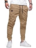 Mens Casual Cargo Joggers - Cotton Drawstring Chino Pants Hiking Outdoor Twill Track Jogging Sweatpants