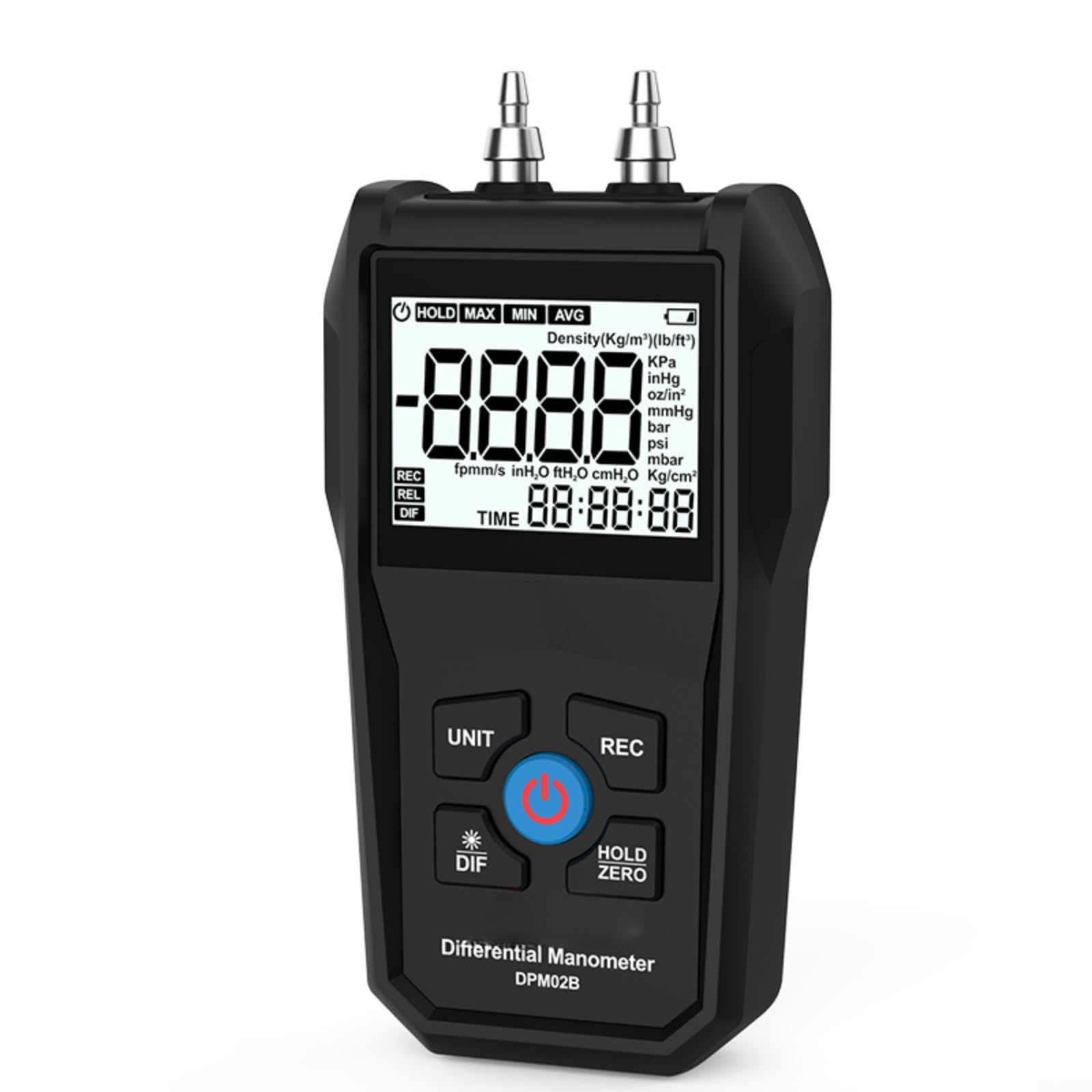 Medidor de presión diferencial digital DPM02B, manómetro de mano con ±1% de precisión, 11 unidades KPa/psi/mmHg, pantalla LCD con retroiluminación