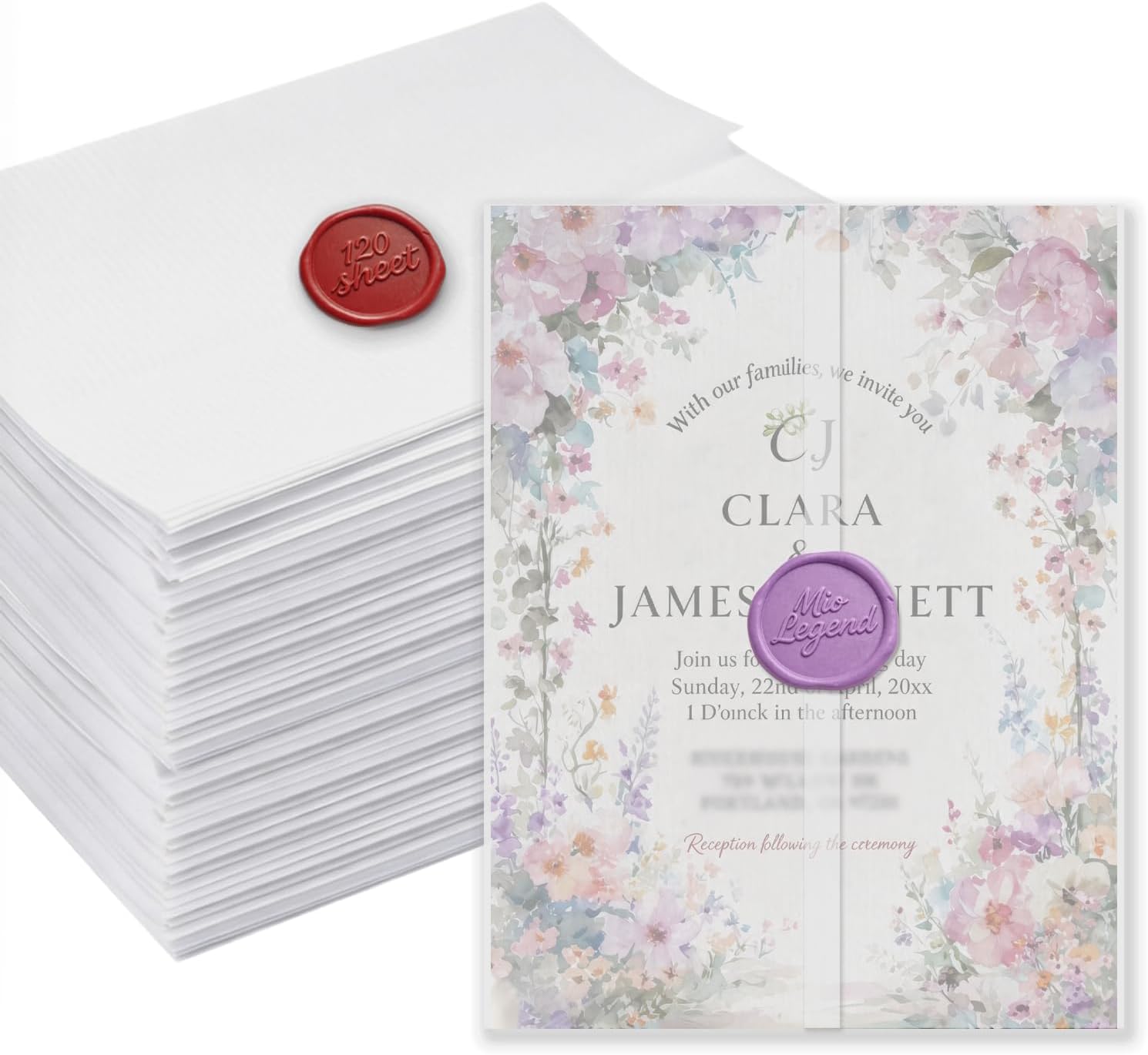 MioLegend 120 Pack Pre-Folded Vellum Jackets for 5x7 Invitations - Thick 115GSM Translucent Vellum Paper for Wedding Invites, Baby Shower & DIY Crafts - Elegant Wraps for A7 Envelopes & Greeting Cards