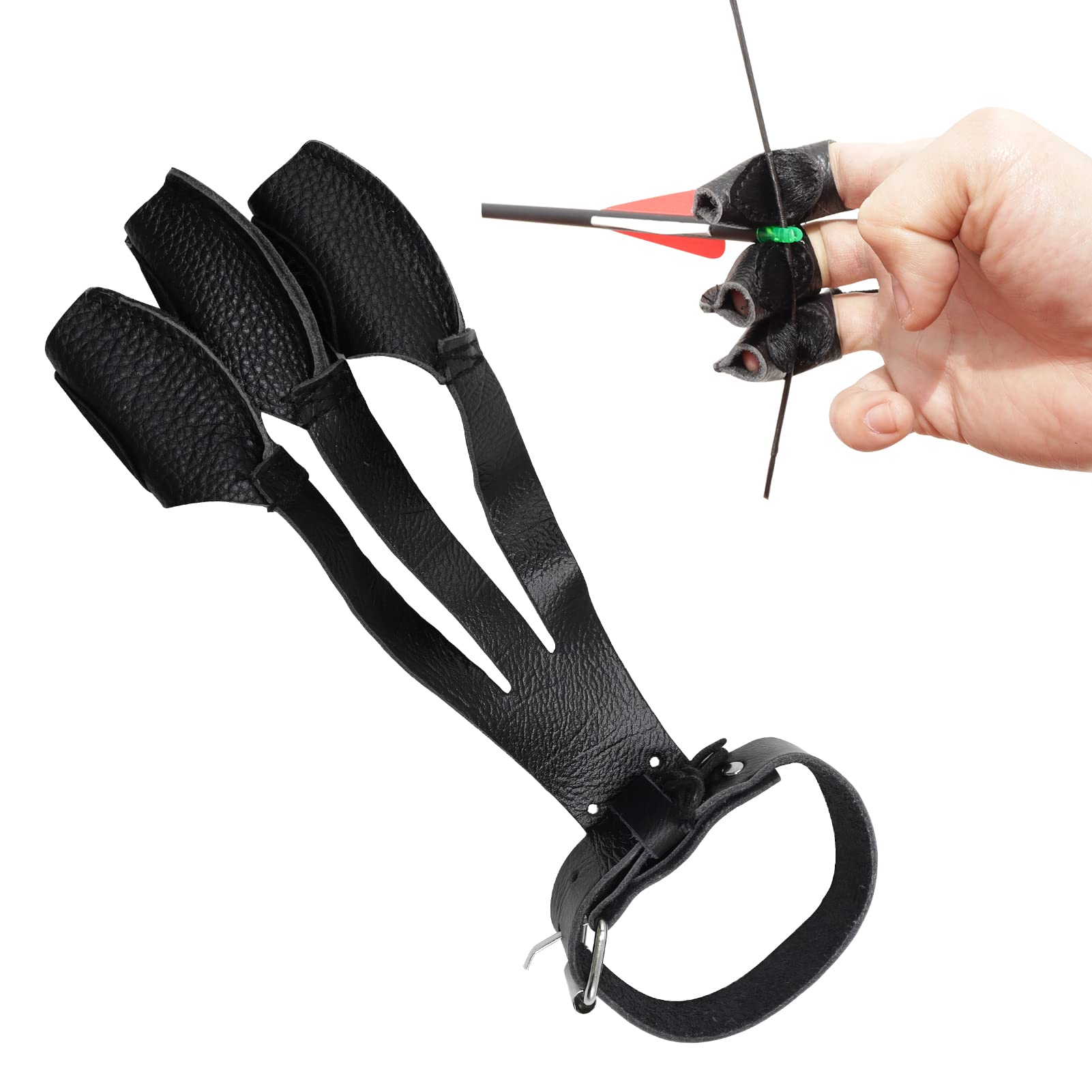 OBTOUTDOOR Cowhide Three Finger Gloves Archery Accessories Archery Finger Guard for Recurve & Compound Bow Archery Tab for Hunting Bow Practice