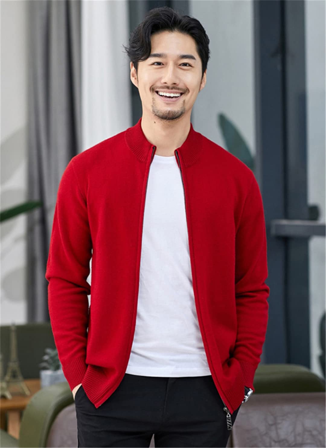 Cardigan À Col Montant En Cachemire Pour Homme, Veste Épaisse, Chaude Et Décontractée, Avec Fermeture Éclair, Collection Automne Et Hiver 100