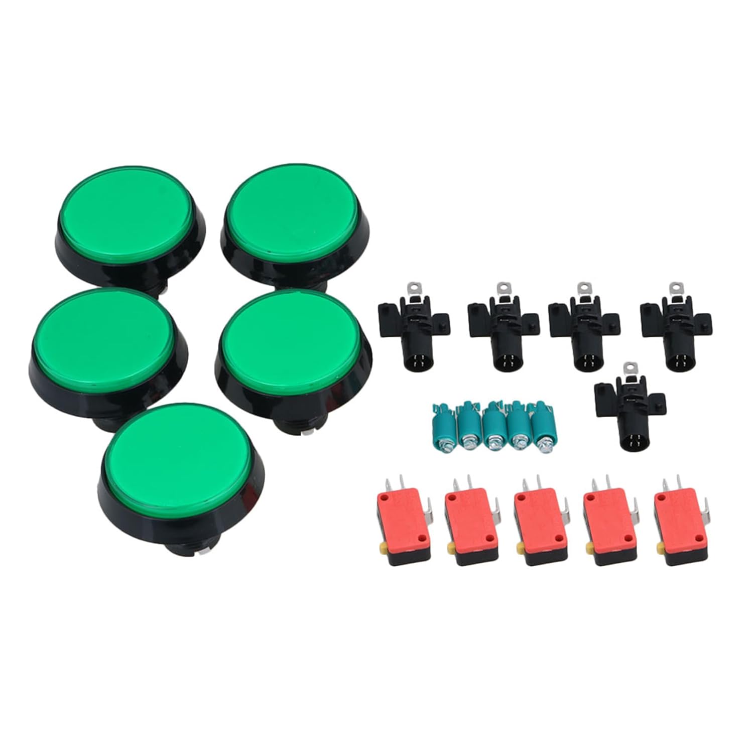 BQLZR Green LED Light Lamp 60mm Dia Big Round Arcade Video Game Player Push Button Switch Pack of 5