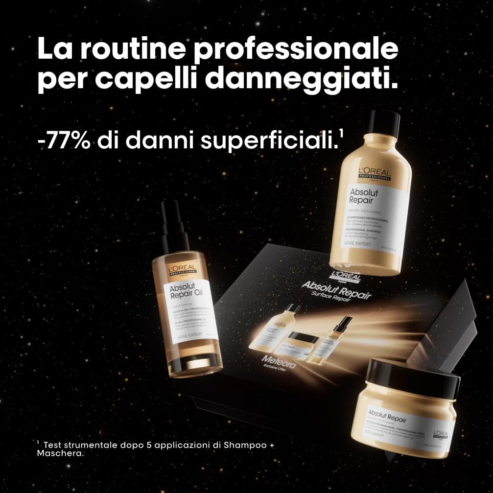 L'Oréal Professionnel, Cofanetto Natale, Shampoo + Maschera + Olio per Capelli Secchi e Sensibilizzati, Idratazione Istantanea e Nutrizione Profonda, Absolut Repair, 300 + 250 + 90 ml