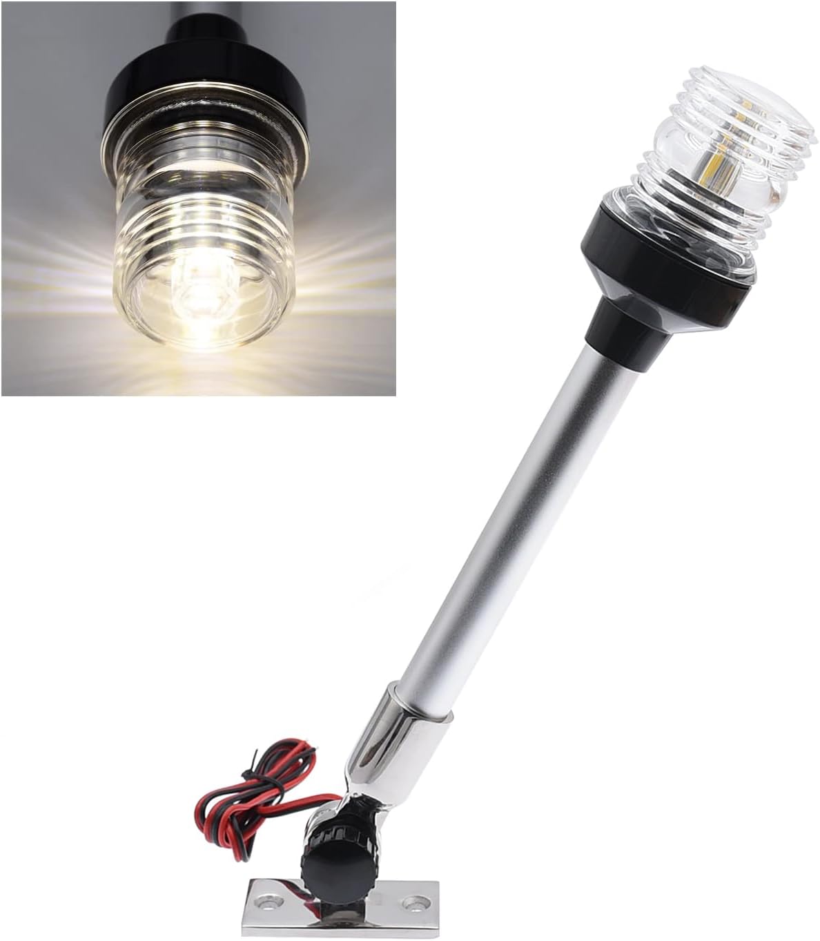 Geloo LED Navigationsleuchte Boot Anhänger Yacht Rund 360° Wasserdicht 12V (12") (30CM/12 180° verstellbare Basis)