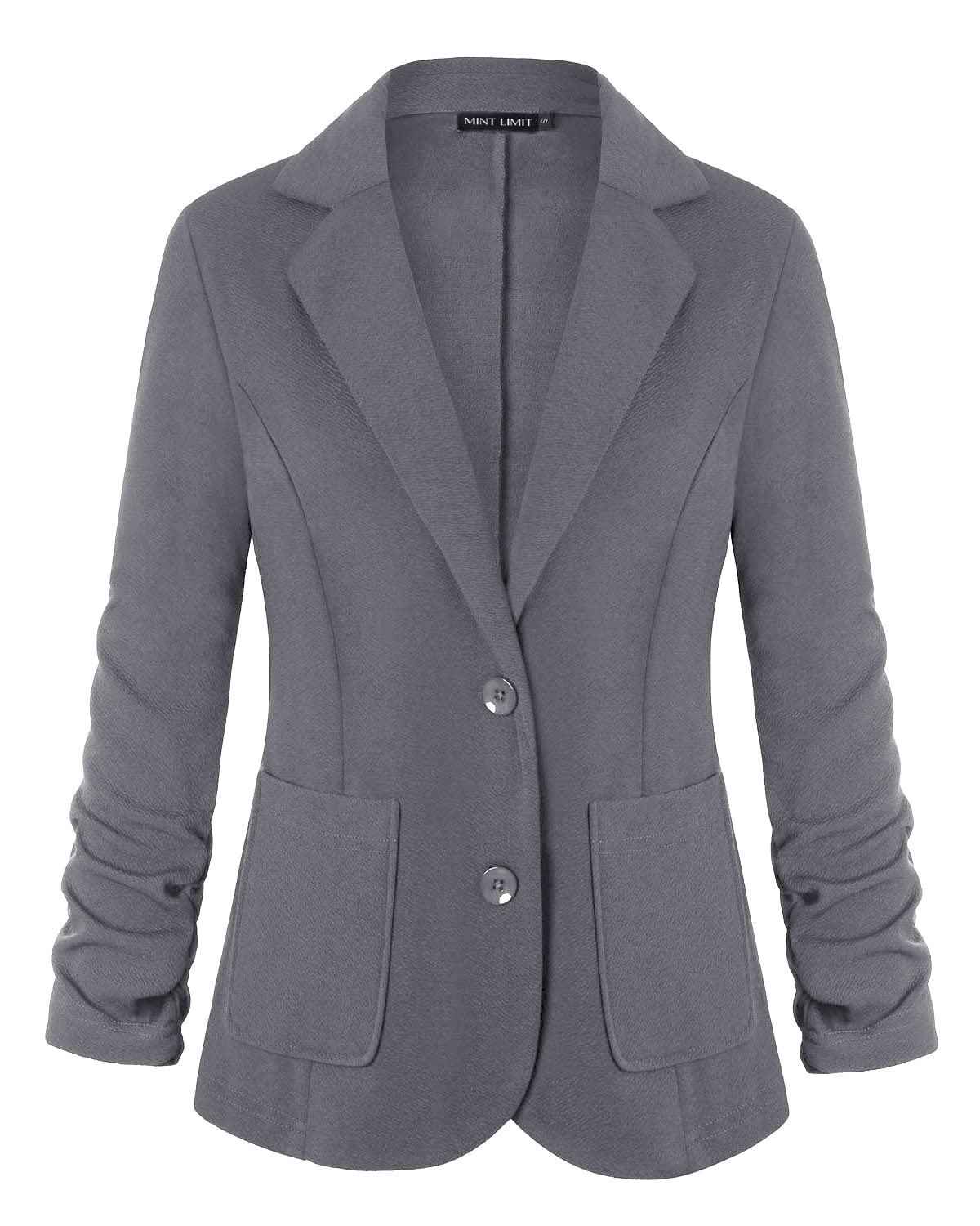 MINTLIMIT Women’s Color Work Office Long Sleeve Button Lined Blazer with Pockets (Grey,Size M)