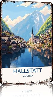 HSFHXY Hallstatt Travel Poster Austria 8x12 Inch Vintage Aluminum Metal Tin Signs-For Living Room Kitchen Patio Porch Backyard Home Decor Wall Decor