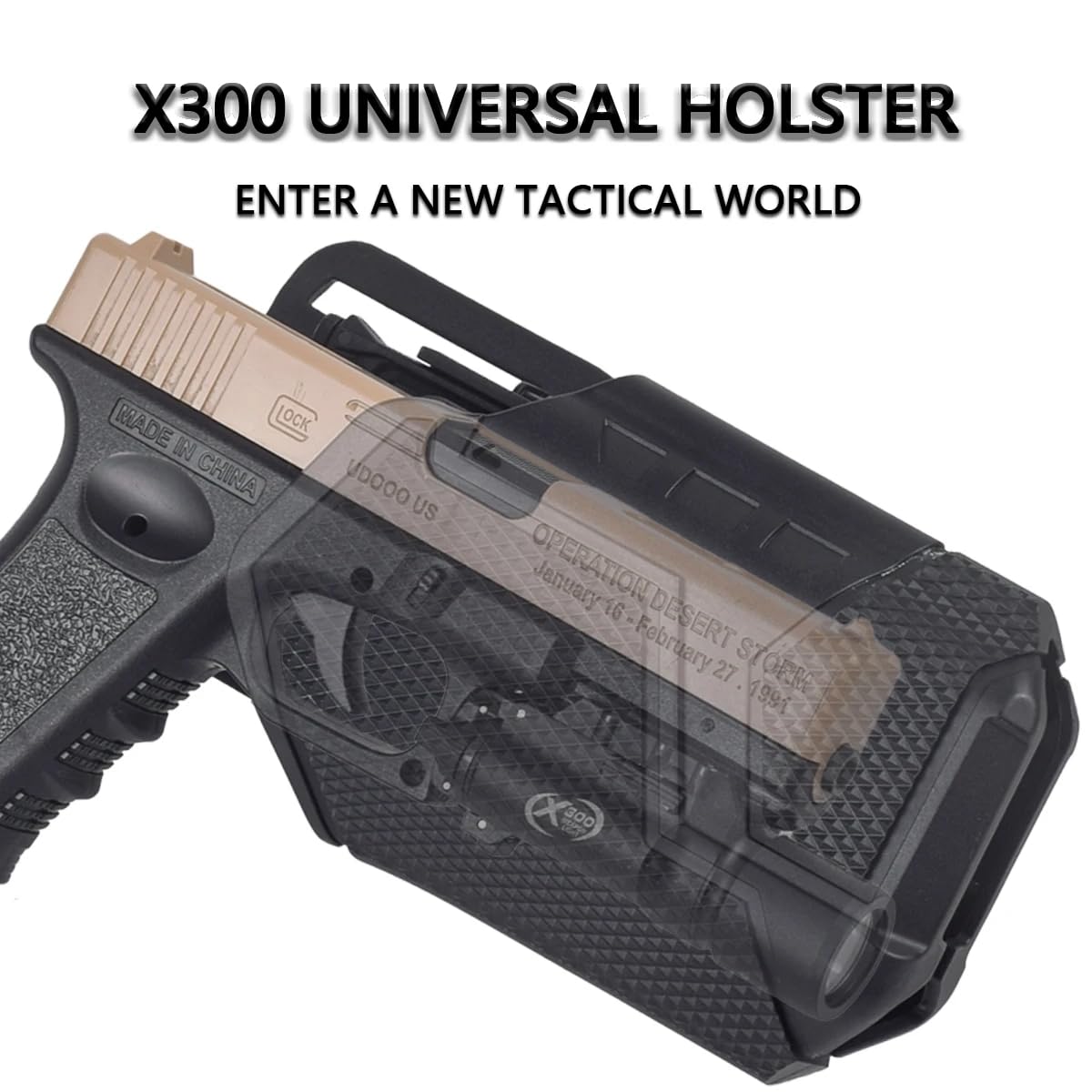 Peminkoo Fondina Tattica per Pistola Destra Airsoft G1ock 17 19 sig P226 P320 Fondine QLS System Belt per Pistola con Torcia X300