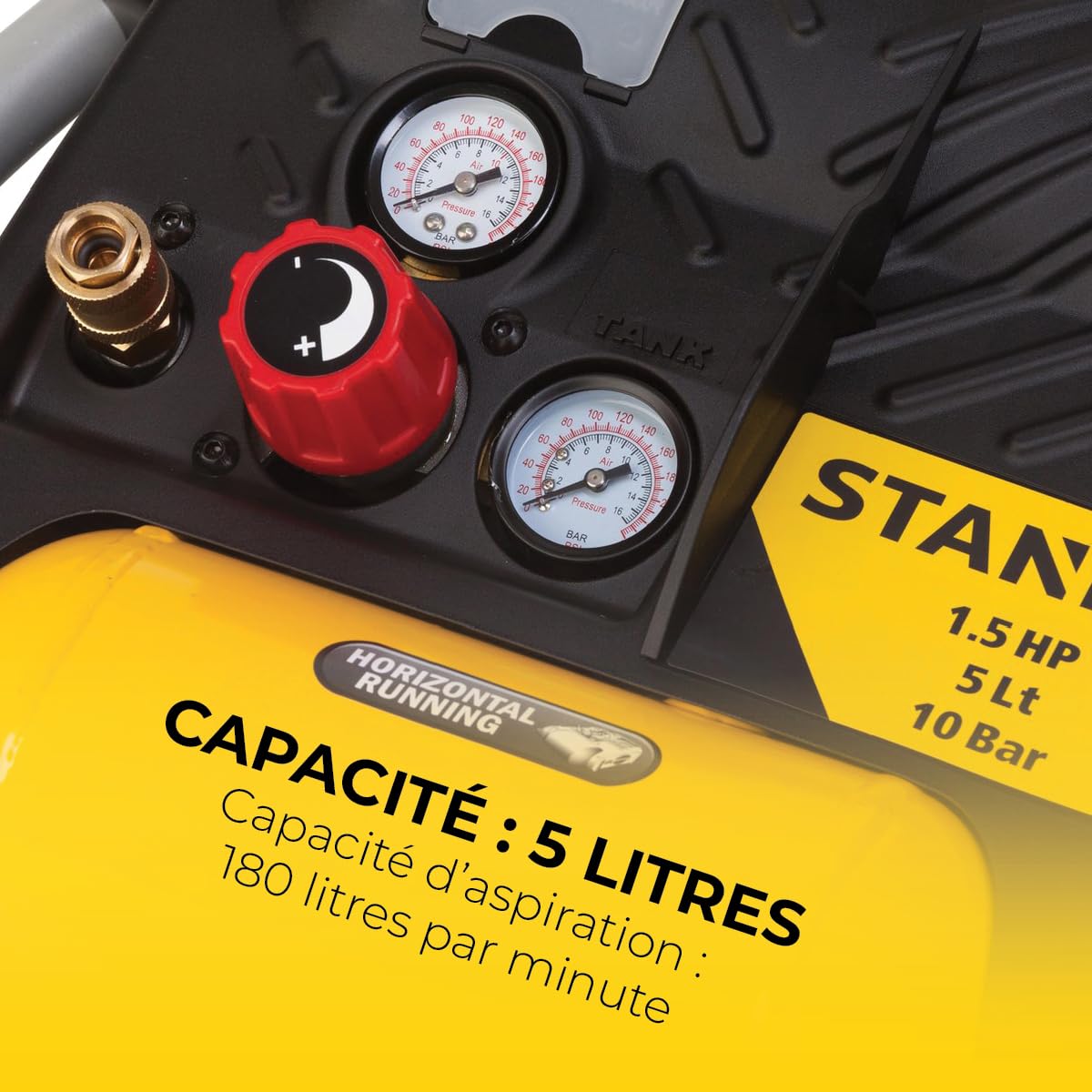 Stanley Compresseur DN200/10/5 - Compresseur à Air 10 Bar - 5L - 180L/Min - Compresseur à Air Portatif avec Poignée et Sangle de Transport - Jaune