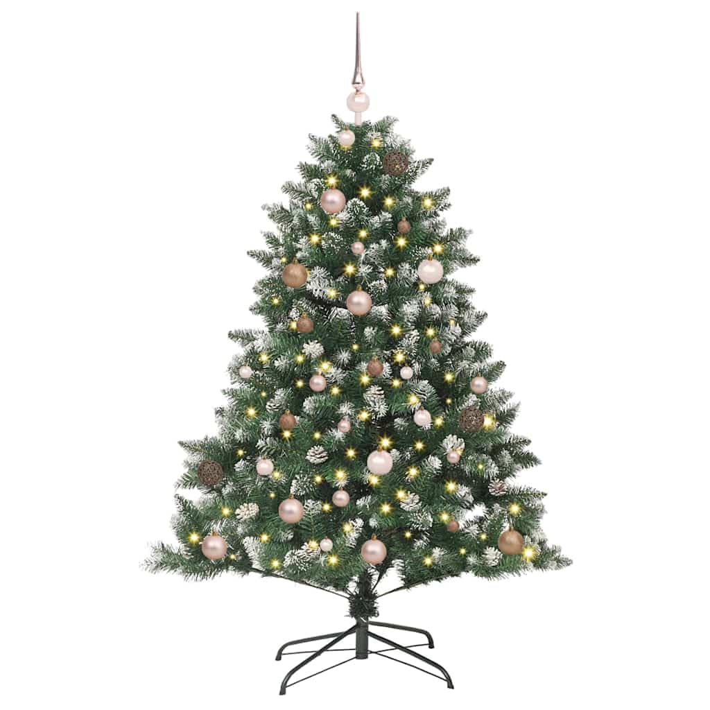 150cm LED Kunstbaum warmweiß 150LED 720PVC Kiefernzapfen+61Kugeln platzsparend für Wohnzimmer Wintergarten Garten Büro