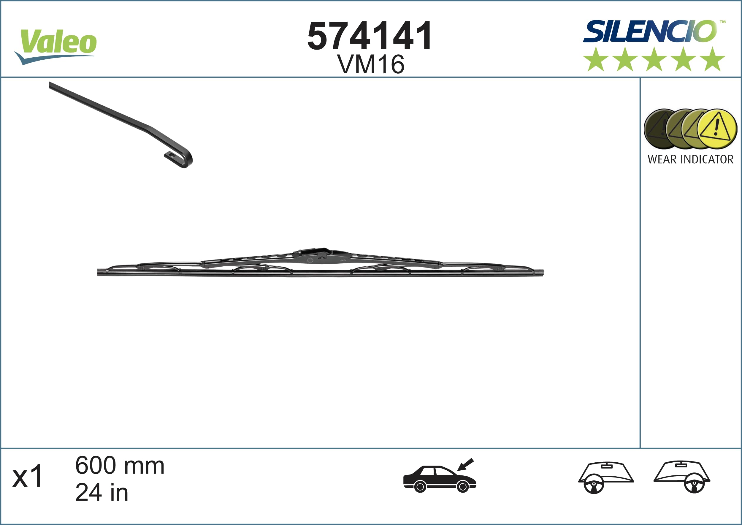 VALEO SILENCIO CONVENTIONAL SINGLE 574140 Tergicristalli 600 mm anteriore, Standard VM15