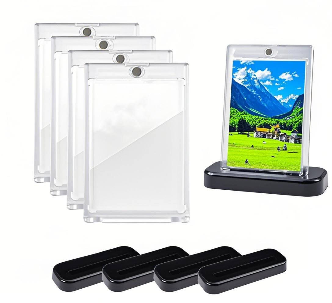 4 magnetyczne uchwyty na karty 35PT na karty, etui ochronne na karty Top Loader, idealne dla kolekcjonerów, graczy i na prezenty urodzinowe dla dzieci