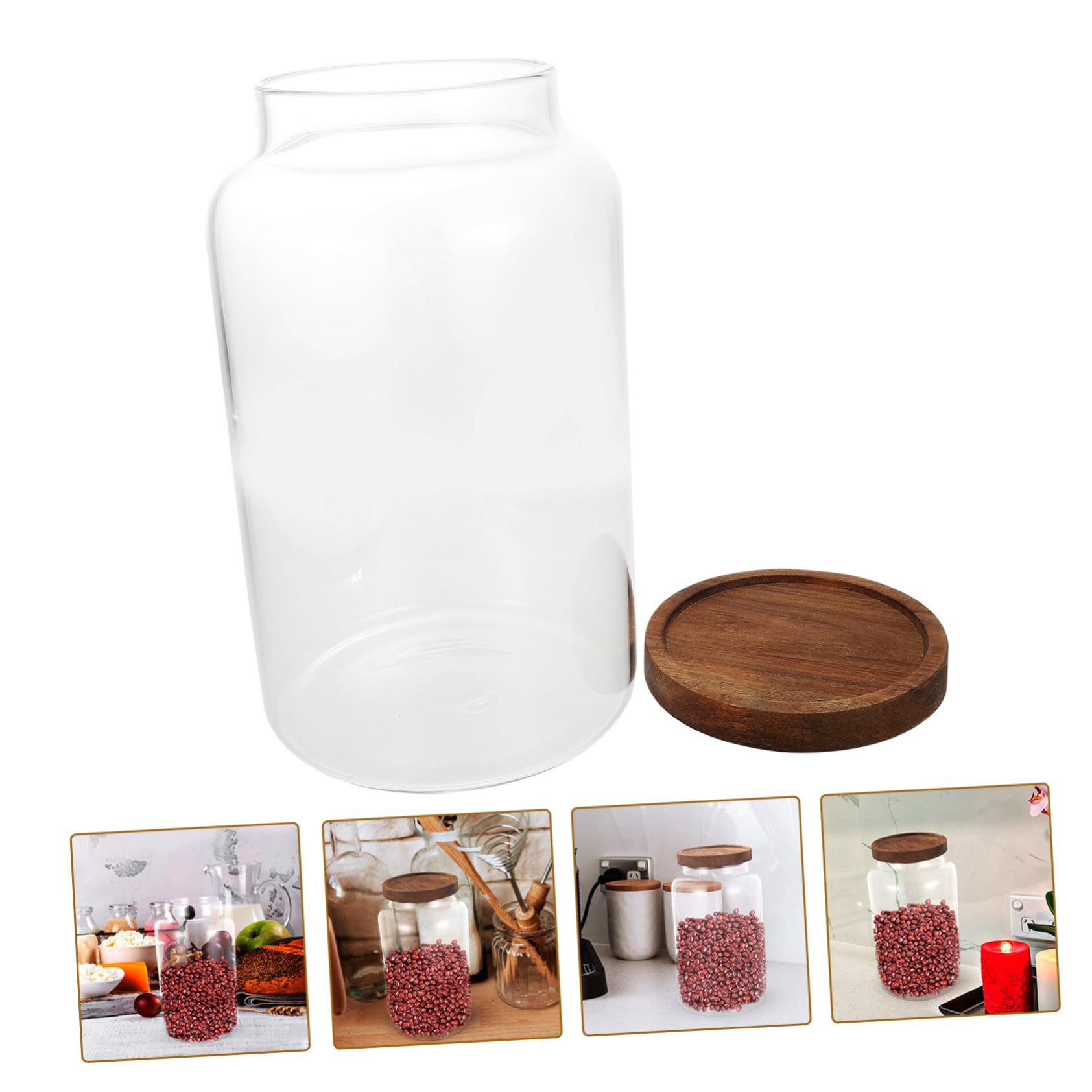 Vorratsglas 2,8l Aus Glas Mit Holzdeckel Luftdichter Lebensmittel Behälter Für Küche Feuchtigkeitsbeständig Vielseitiger Getreidespeicher