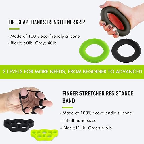 Miniatura 4 de Kit de entrenamiento fortalecedor de agarre de mano (10 piezas) entrenador de fuerza de agarre de manos, agarre de antebrazo, ejercitador de dedos,