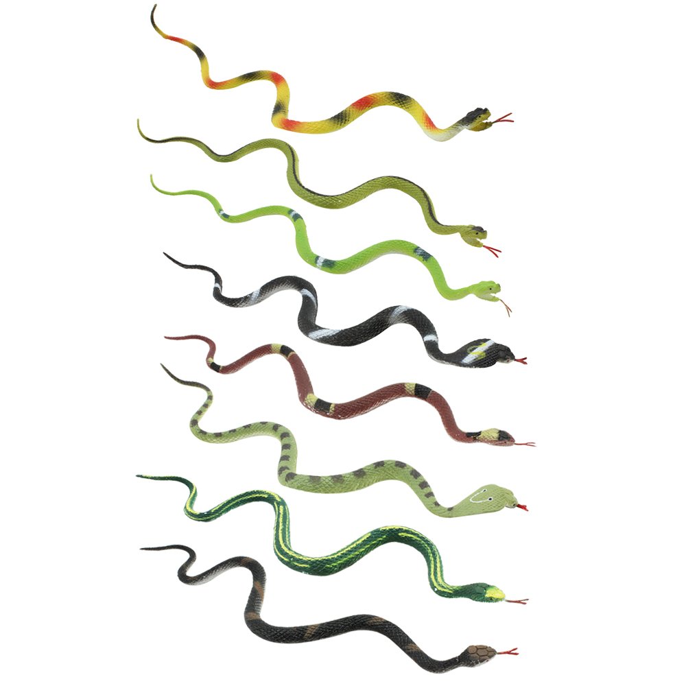 com-four 8-piece rubber snake set - small realistic snake, cobra, asp viper, adder, reptile made of plastic - approx. 34 cm long [selection varies] (08 pieces - colorful)