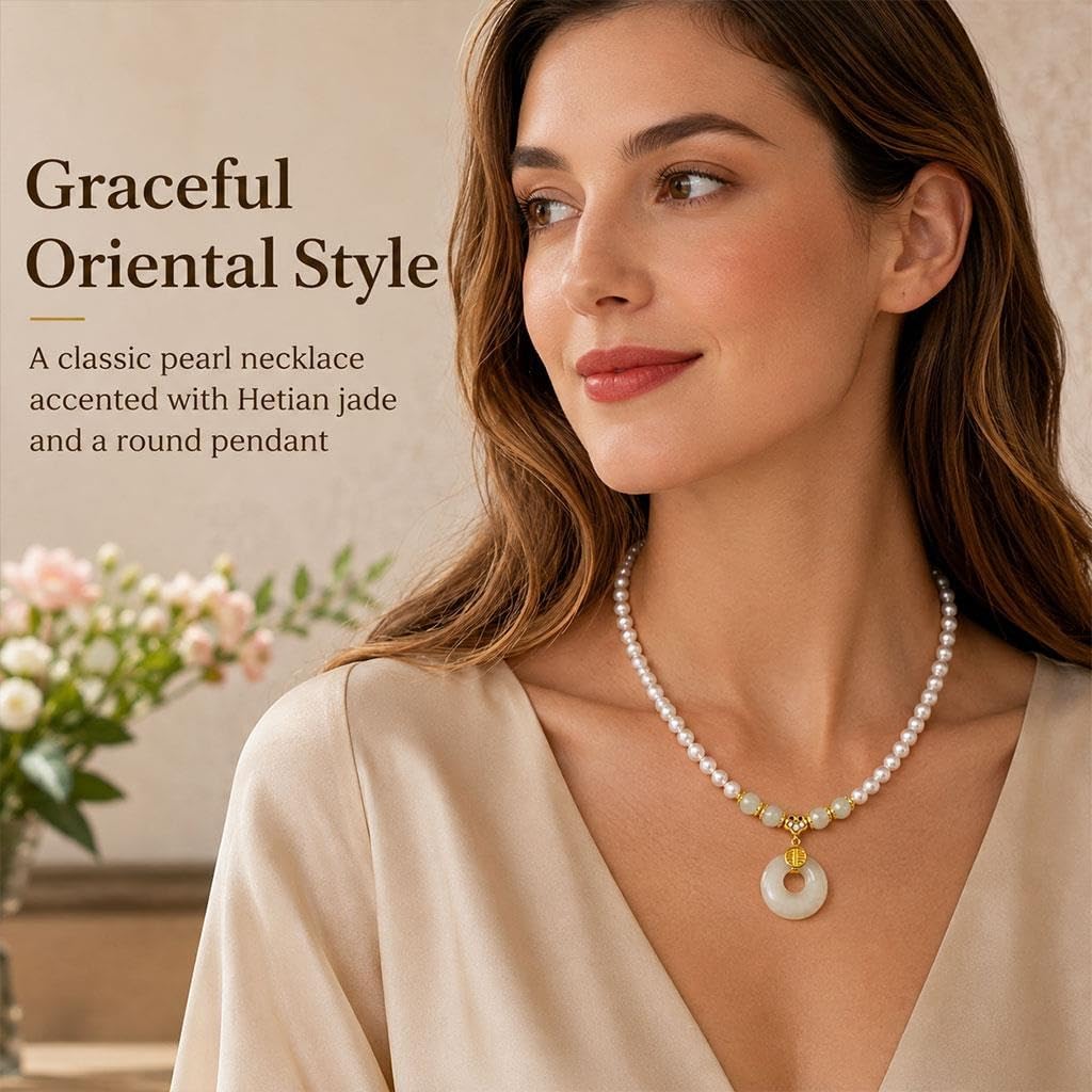 Collana Di Perle Cinese, Con Ciondolo In Giada Di Hetian