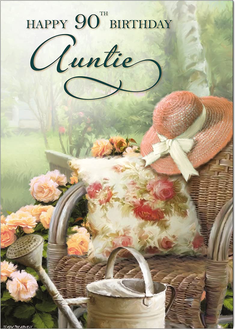 Olivia Samuel Auntie 90th Lazy Day Birthday Card from - Gloss Medium Sized Card (A5 Size -148mm x 210mm) with Peel and Seal Envelope