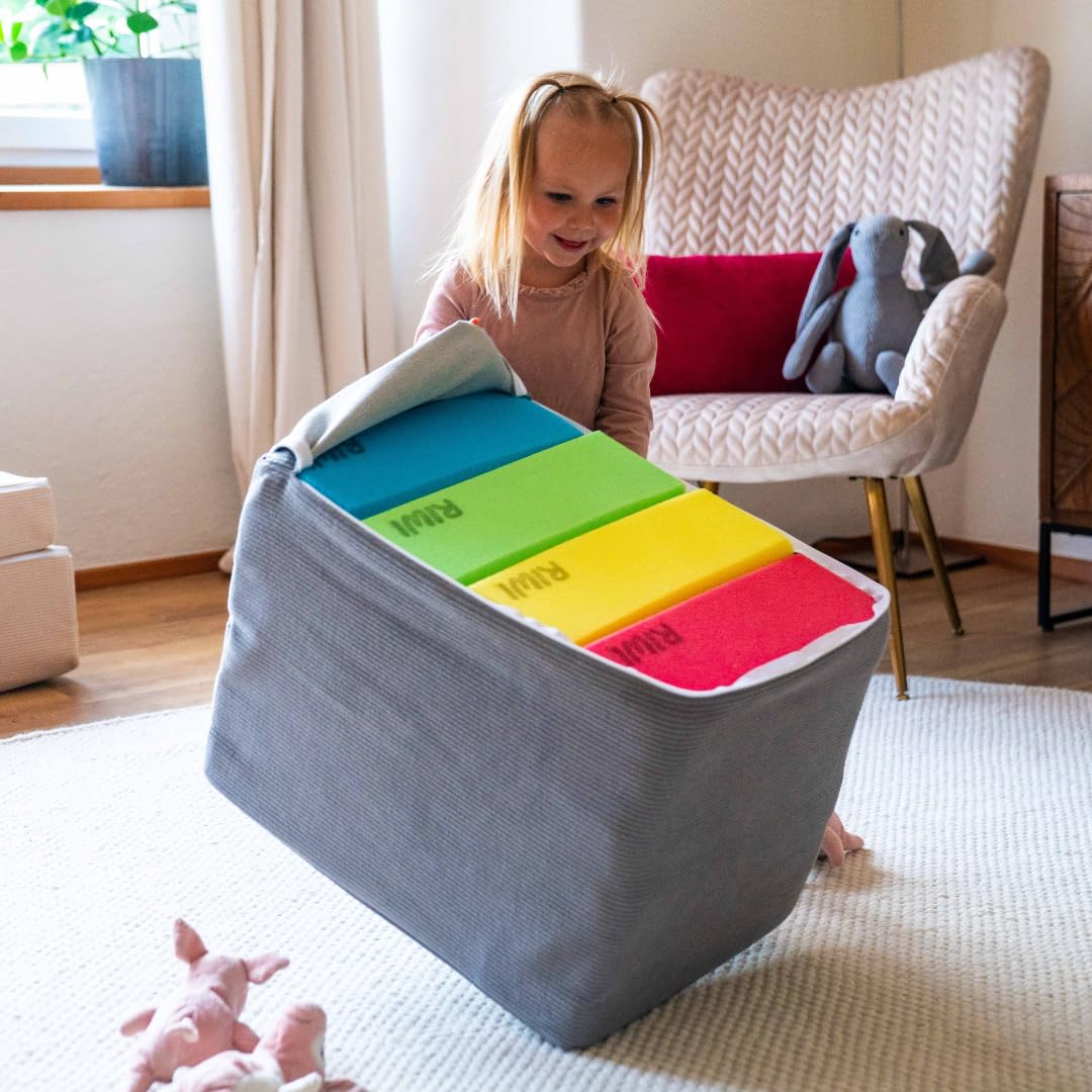 RIWI Mini Bag – Arena (RCC2432) | Bolsa de almacenamiento para 24 mini bloques de construcción | Taburete y asiento | lavable y resistente | muchos colores y telas