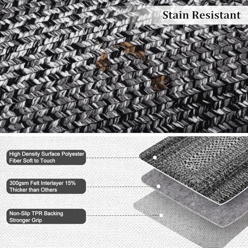 GAOMON Washable Rug 10x13 Large Area Rugs for Living Room Boho Braided Printed Rugs Minimalist Aesthetic Bedroom Rug Non Slip Accent Carpet Low Pile Non-Shedding Floor Cover Foldable Thin Mat Charcoal
