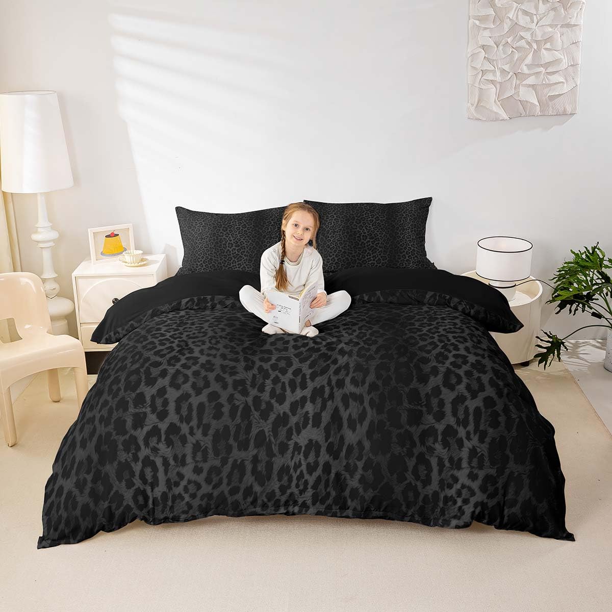 Homemissing Kids Single Size Black Leopard Bedding Set Cheetah Print Duvet Cover Set Safari Duvet Cover for Kids Boys Girls Animal Print Bedding Adult Bedroom Decor Breathable Quilt Cover - Image 3