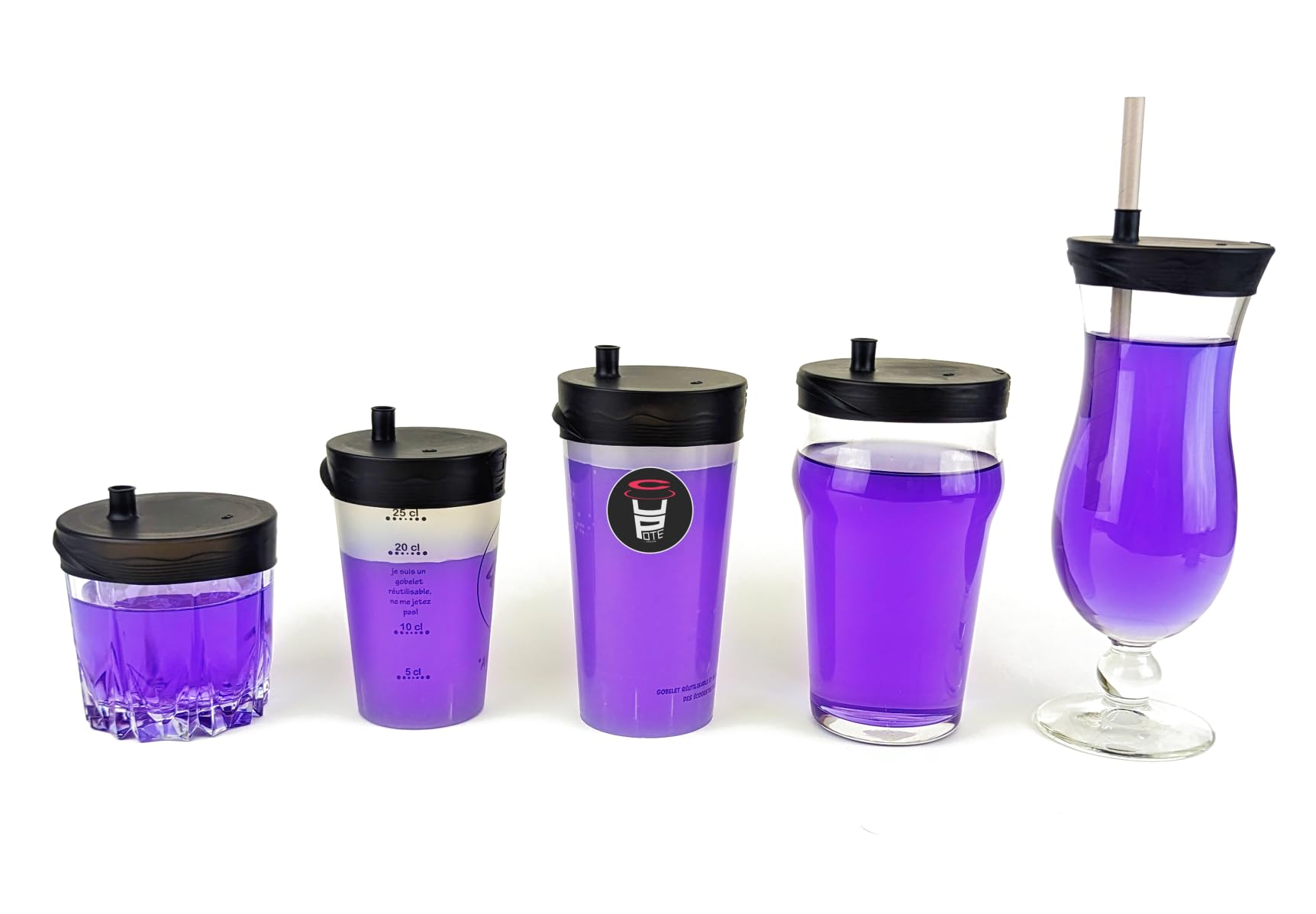 Extendible Anti-Drug Glass Protection - Reusable Silicone Black - Adaptable to Most Glasses (Pack of 5), Extensible