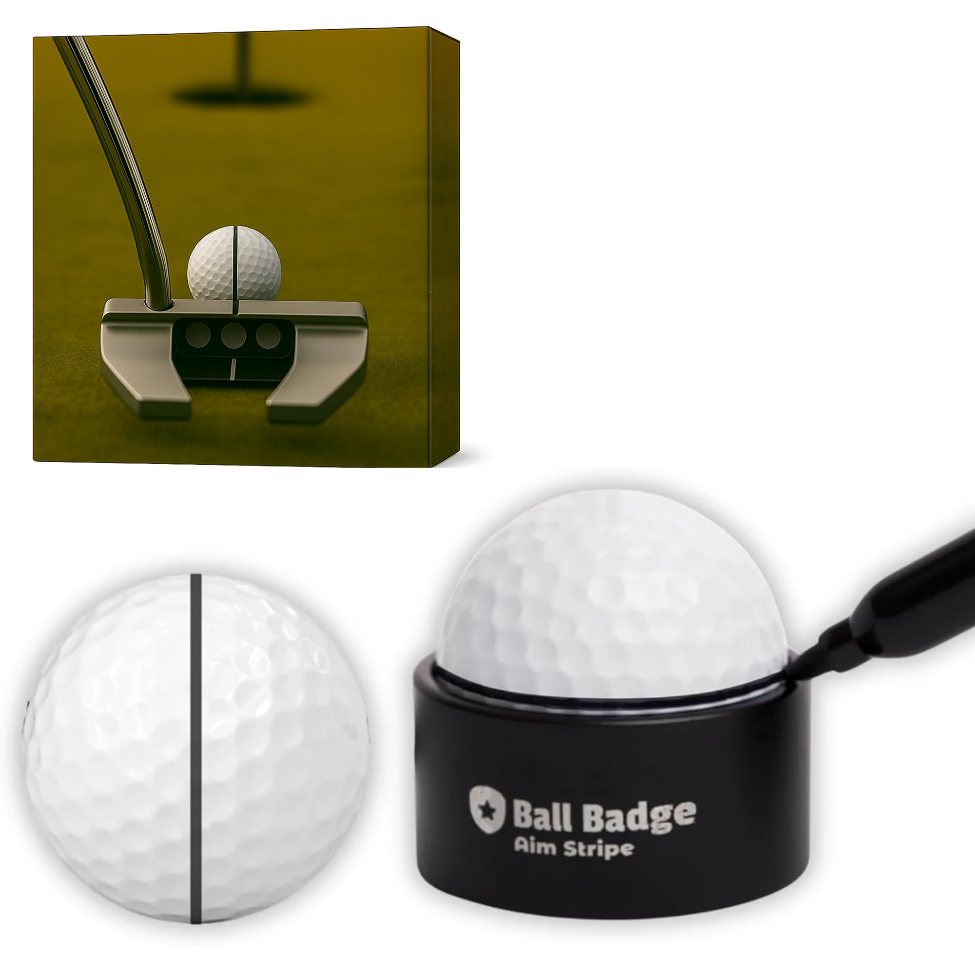 Ball Badge Aim Stripe - 360 Degree Golf Ball Line Marker Kit with Golf Bag Attachment for Perfect Alignment and Precision Putting