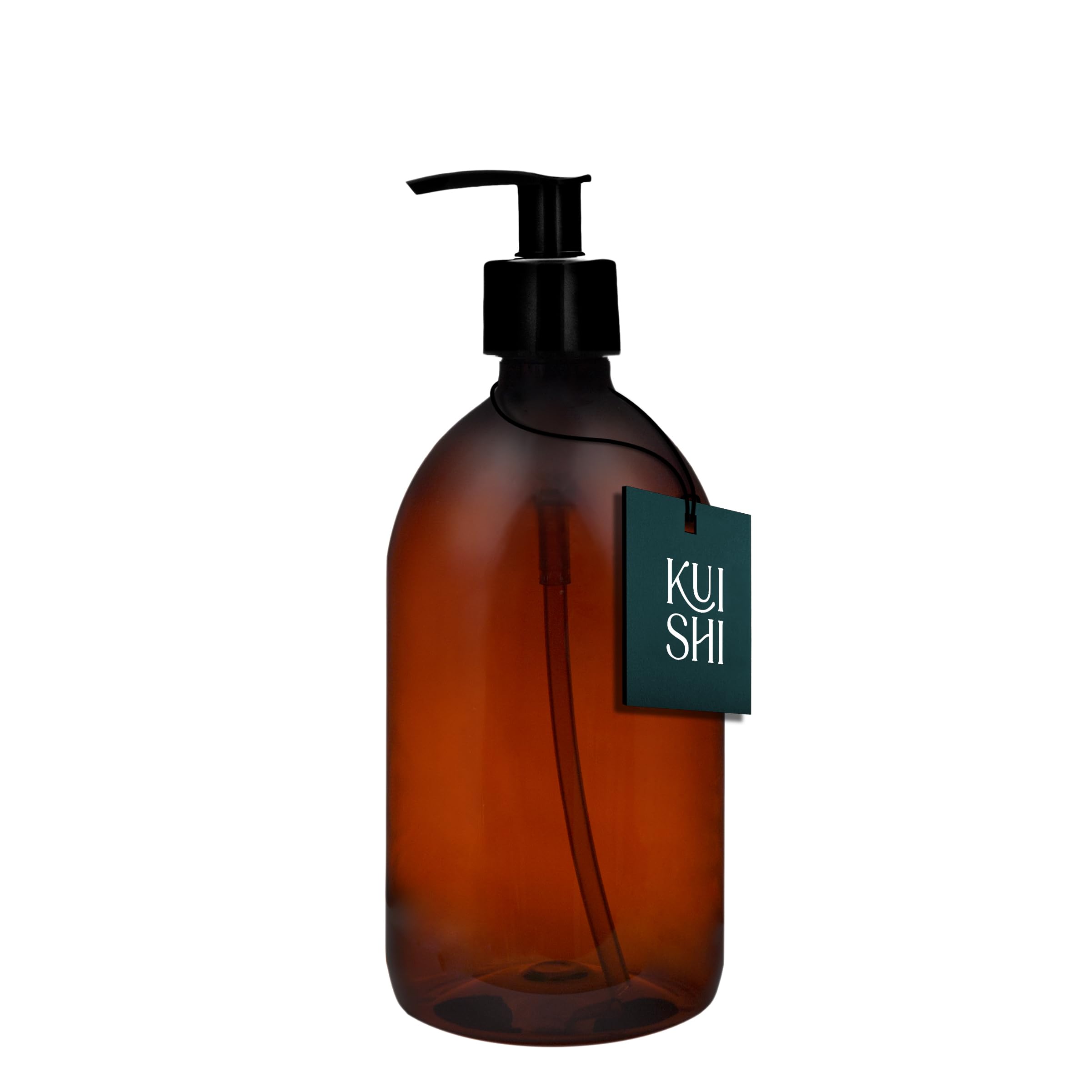 Kuishi Plastic Soap Dispenser with Black Plastic Pump - 500ml Pack of 1 Refillable BPA-Free Hand Soap Dispenser for Kitchen & Bathroom, Amber