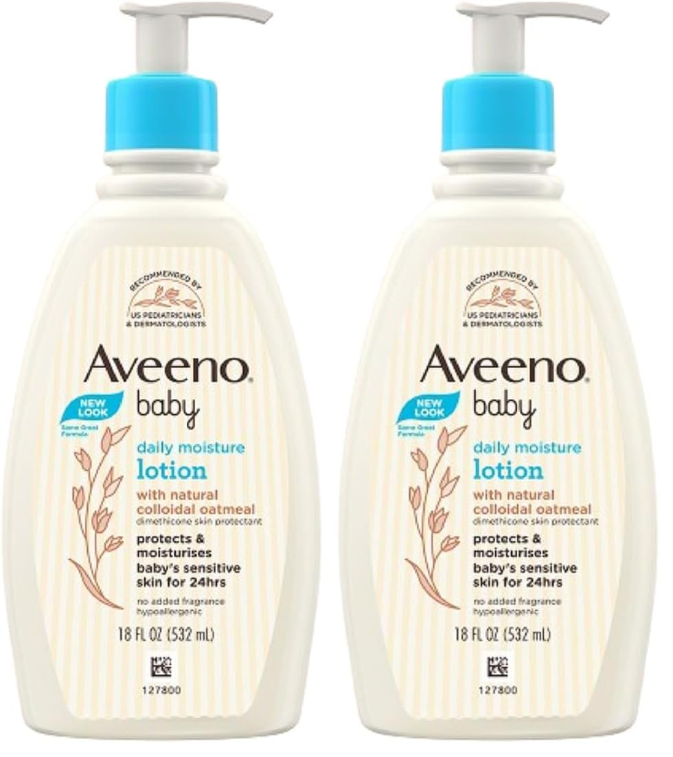 Aveeno Baby Daily Moisturizing Body Lotion | 24 Hour Protection for Sensitive Skin | Active Natural Oats Formula |Paraben Free, Fragrance Free | US Pediatrician Recommended, 532ml (Pack of 2)-image-46