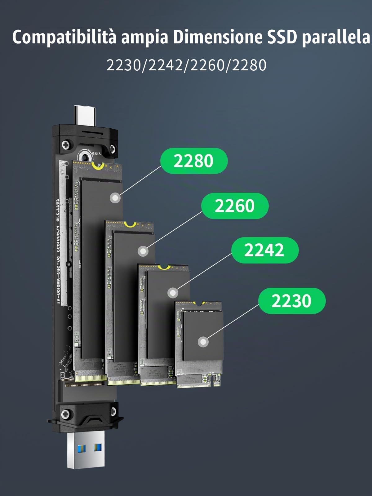 Lemorele SSD Case, Hard Disk Enclosure M.2 NVMe PCIe, USB C 3.2 Gen 2 10Gbps UASP, M.2 USB Adattatore per 4TB M Key/M+B Key 2230/2242/2260/2280 SSD, Supporta iOS, Android, Linux, Windows, MacOs