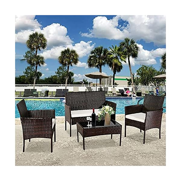 EIVD Patio Furniture Set 4 Piece Outdoor Wicker Sofas Rattan Chair Wicker Conversation Set Coffee Table Bistro Sets For Pool Backyard Lawn (Brown) - Image 3