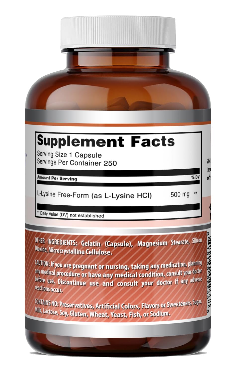 Amazing Formulas L-Lysine 500 Mg Amino Acid Supplement | Capsules | Gluten-Free | Made in USA (1 Pack | 250 Count) — Amazon image 4