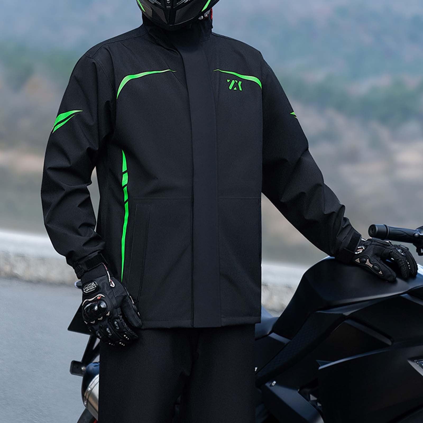 Regenanzug Motorrad Herren Damen Reflektierende Jacke und Hose Wasserdicht Regenanzug Herren Damen Set Wasserdicht 2-teilig Arbeitskleidung Wasserdicht Jacke und Überhose
