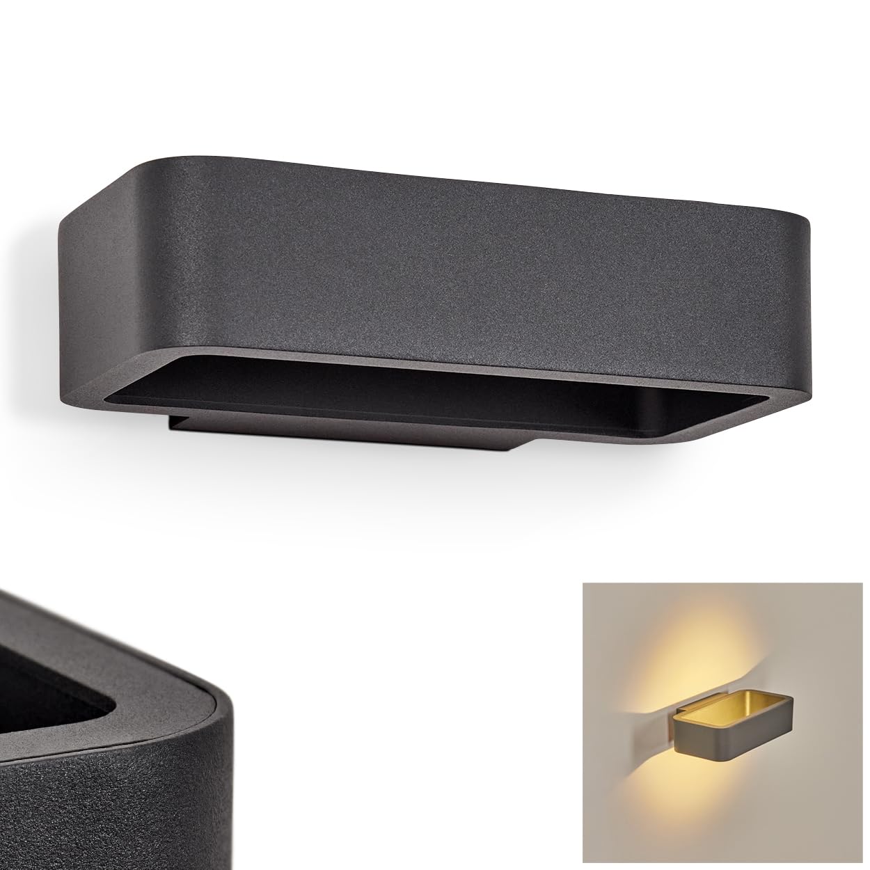 Hofstein Light/Anthracite Led Outdoor Wall Ekevik, Wall Made Of Metal In Wall With Up & Down Effect, Outdoor For Entrance Area, Led 6.5 Watt, 680 Lumen, 3000 Kelvin, Ip 54