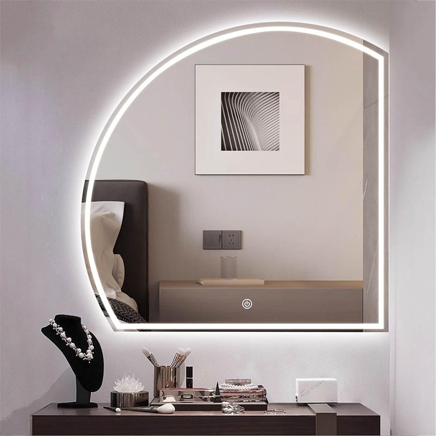 Miroir de salle de bain à DEL à intensité variable avec contrôle tactile, design antibuée, miroir de maquillage mural pour décoration d'intérieur