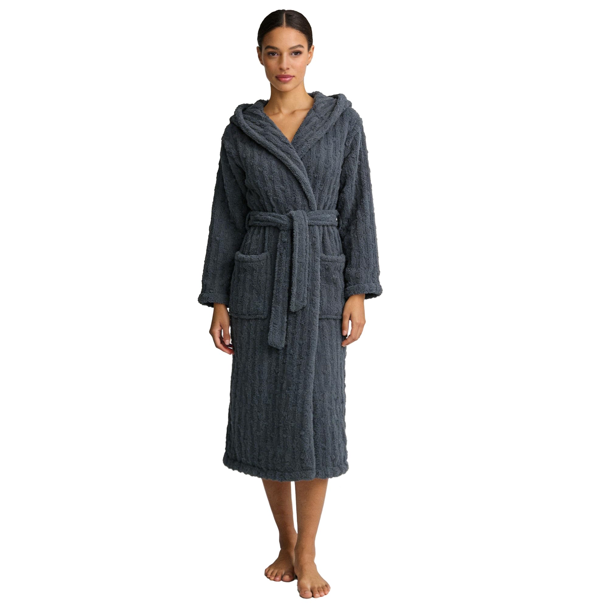 HEARTNICE Fuzzy Soft Robes for Women Long Plush Hooded Robe Fluffy Warm Bathrobes