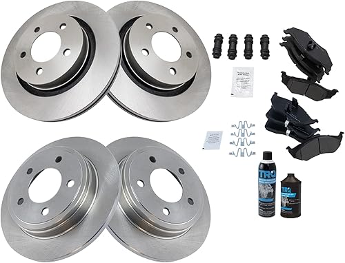 Miniatura 2 de TRQ Kit de pastillas de freno y rotor semimetálicas delanteras y traseras con líquidos compatibles con Chrysler Dodge
