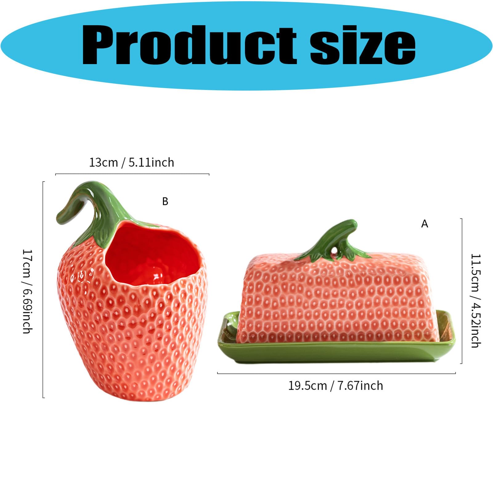 Contenedor de mantequilla con acento de de cerámica, textura de fruta elevada, forma de fresa brillante para estación de café, decoración de cocina de cerámica, contenedor de encimera de fresa,