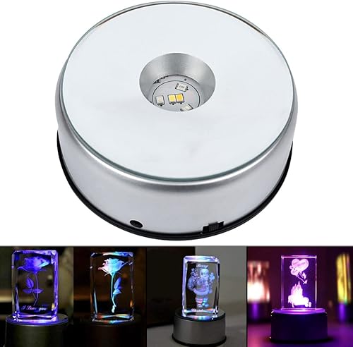 Base de exhibición giratoria LED de 4 pulgadas para arte de cristal, soporte de base de exhibición de cristal giratorio de luz colorida, soporte de