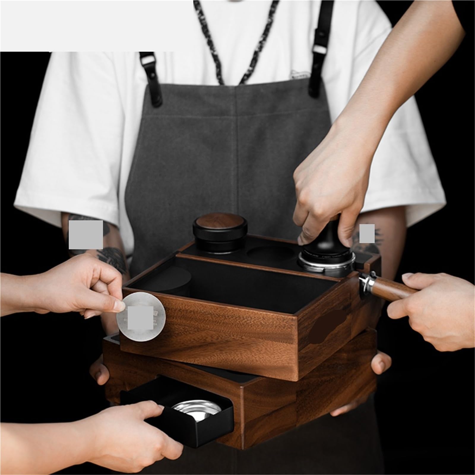 Portafiltro de café, Soporte for Tamper, tapete for Espresso, Soporte de Madera, Herramientas for café, Caja de Golpe, Accesorios de café for Barista para Cocina, Cafetería(Light Grey)