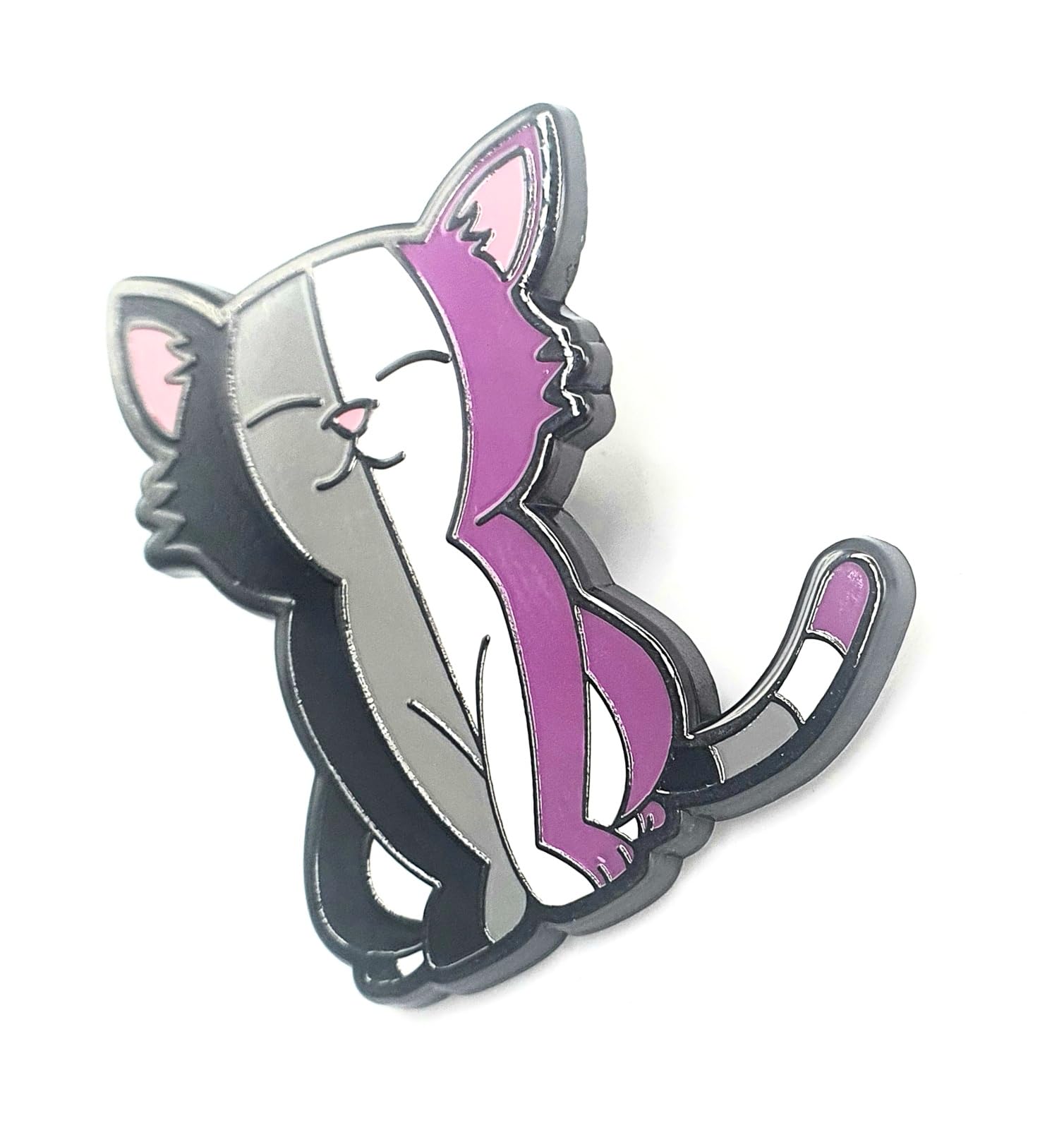 Spilla in metallo smaltato con bandiera Asexual Aces Kitty Pride, Metallo