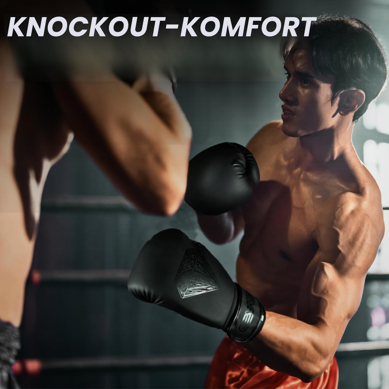 EVO Fitness Boxhandschuhe Mit Handbandagen Für Herren Und Damen, Mit Leder Pro Gel Für Muay Thai MMA Kickboxen Sparring Kampftraining Boxing Gloves Martial Arts Box Handschuhe Box Sack